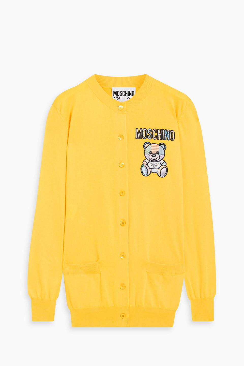 Moschino Embroidered Cotton Cardigan In Yellow