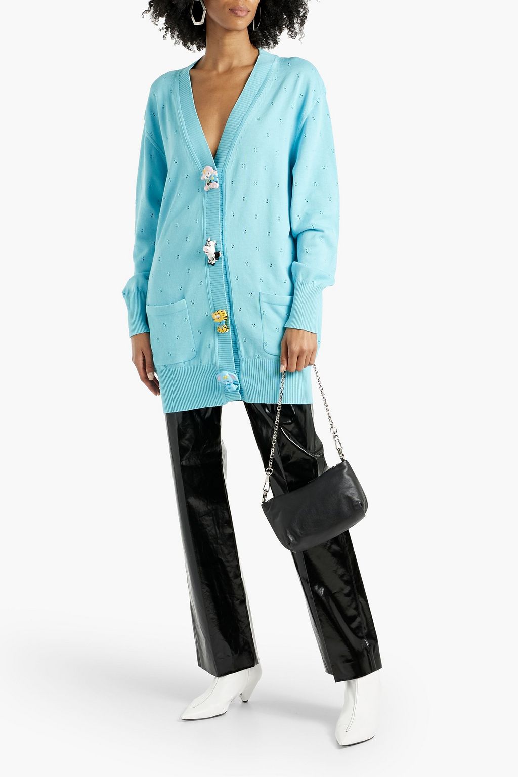 MOSCHINO Embellished pointelle-knit cotton cardigan