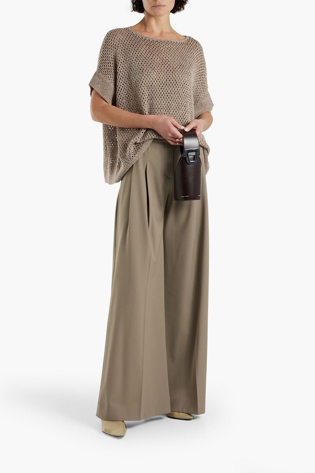 LAFAYETTE 148 Metallic open-knit linen-blend top