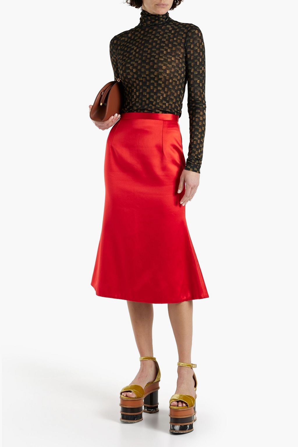 CHRISTOPHER KANE Fluted duchesse-satin midi skirt