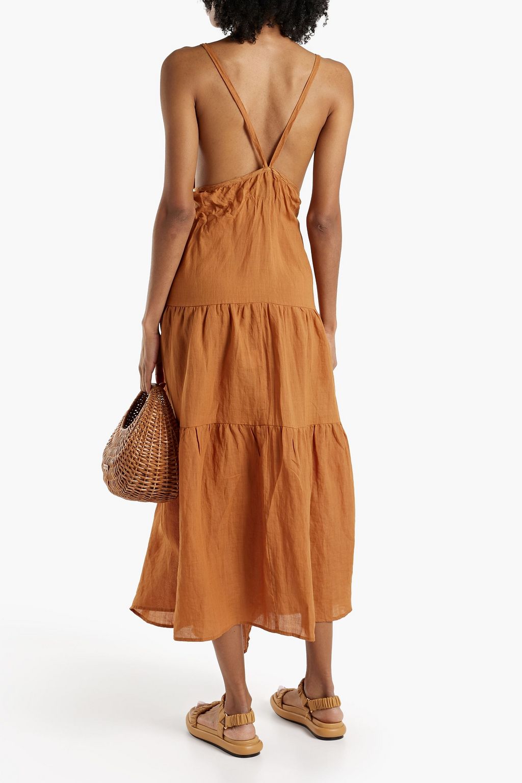 ANEMONE Flounce tiered ramie midi dress