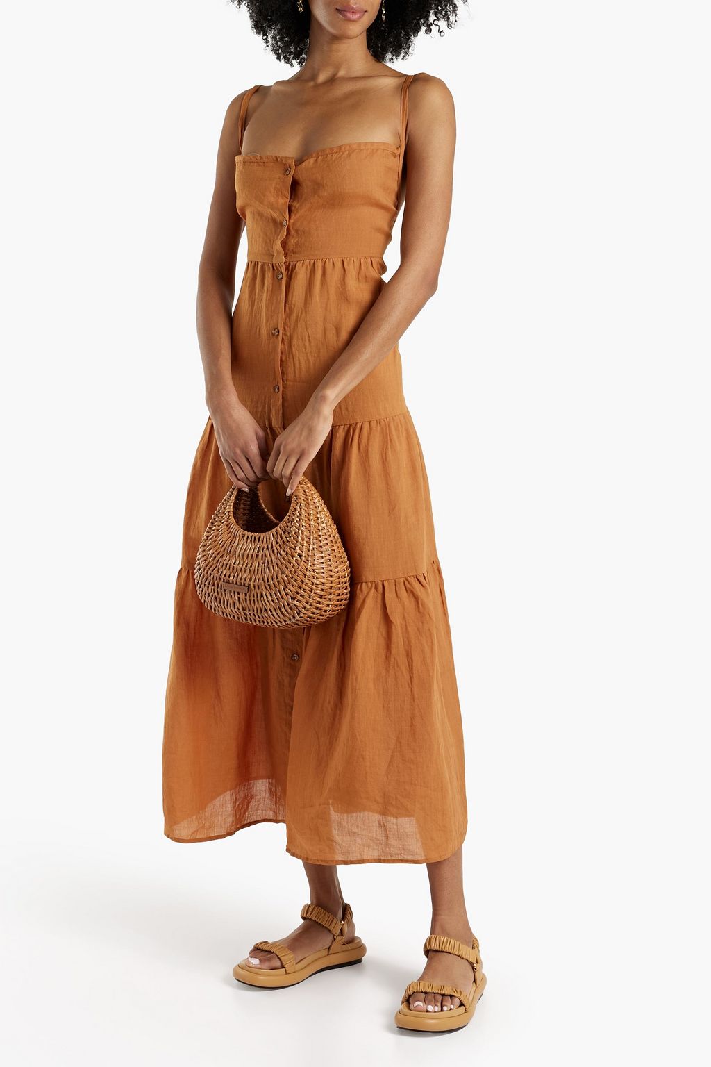 ANEMONE Flounce tiered ramie midi dress