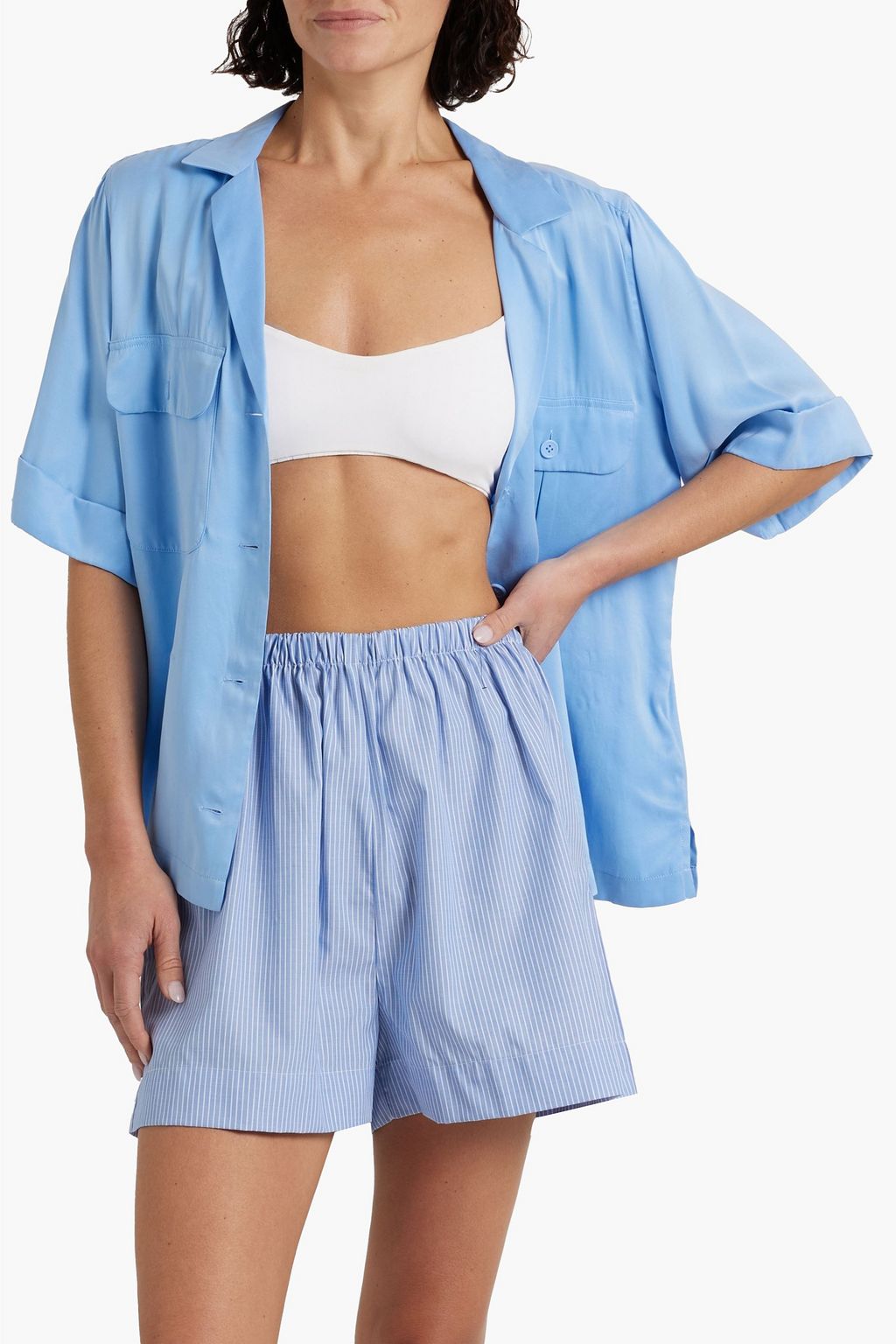 BASERANGE Ole striped cottonpoplin pajama shorts THE