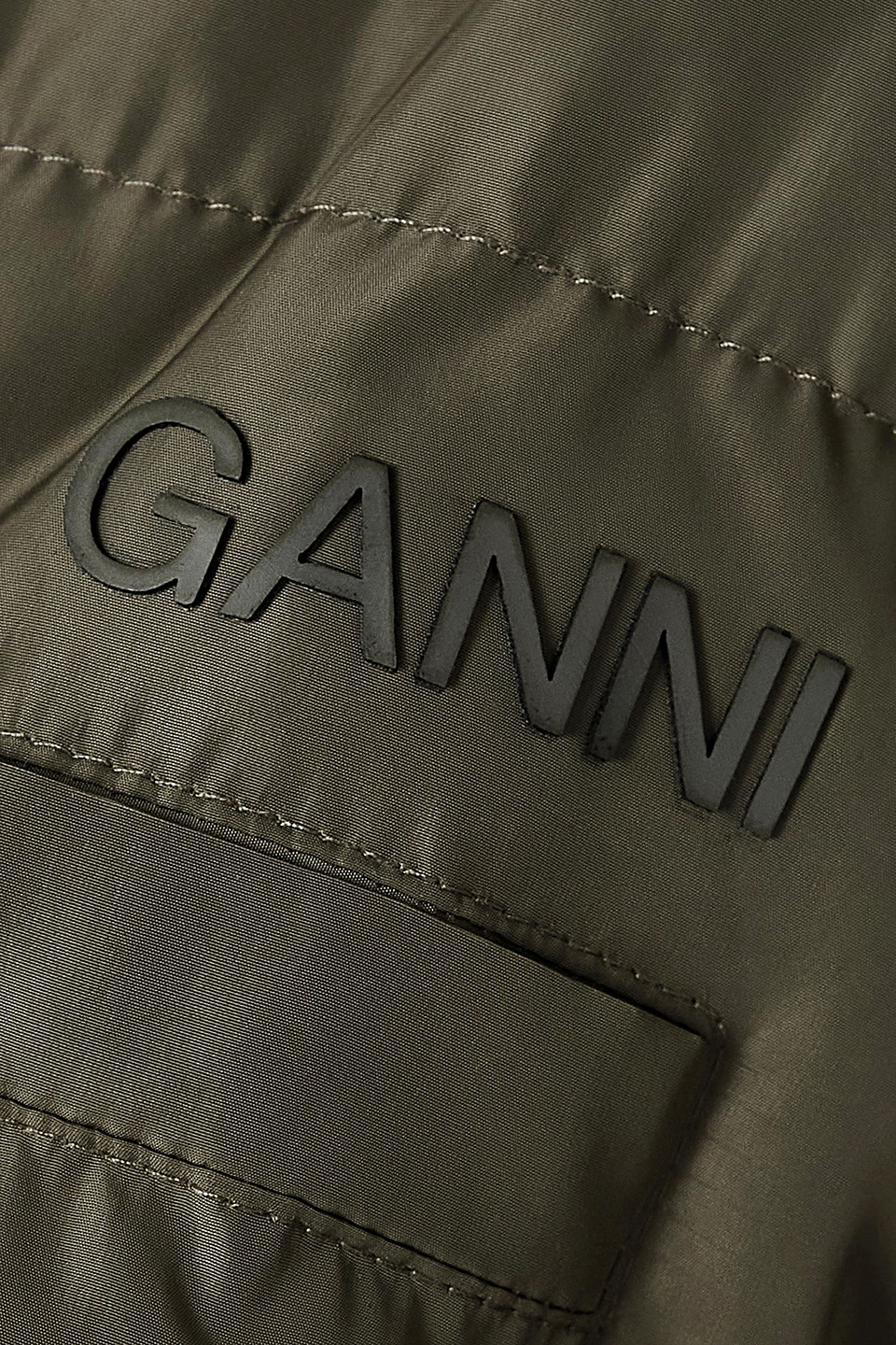 Ganni Oversized Tech Puffer Midi Jacket In Army Green