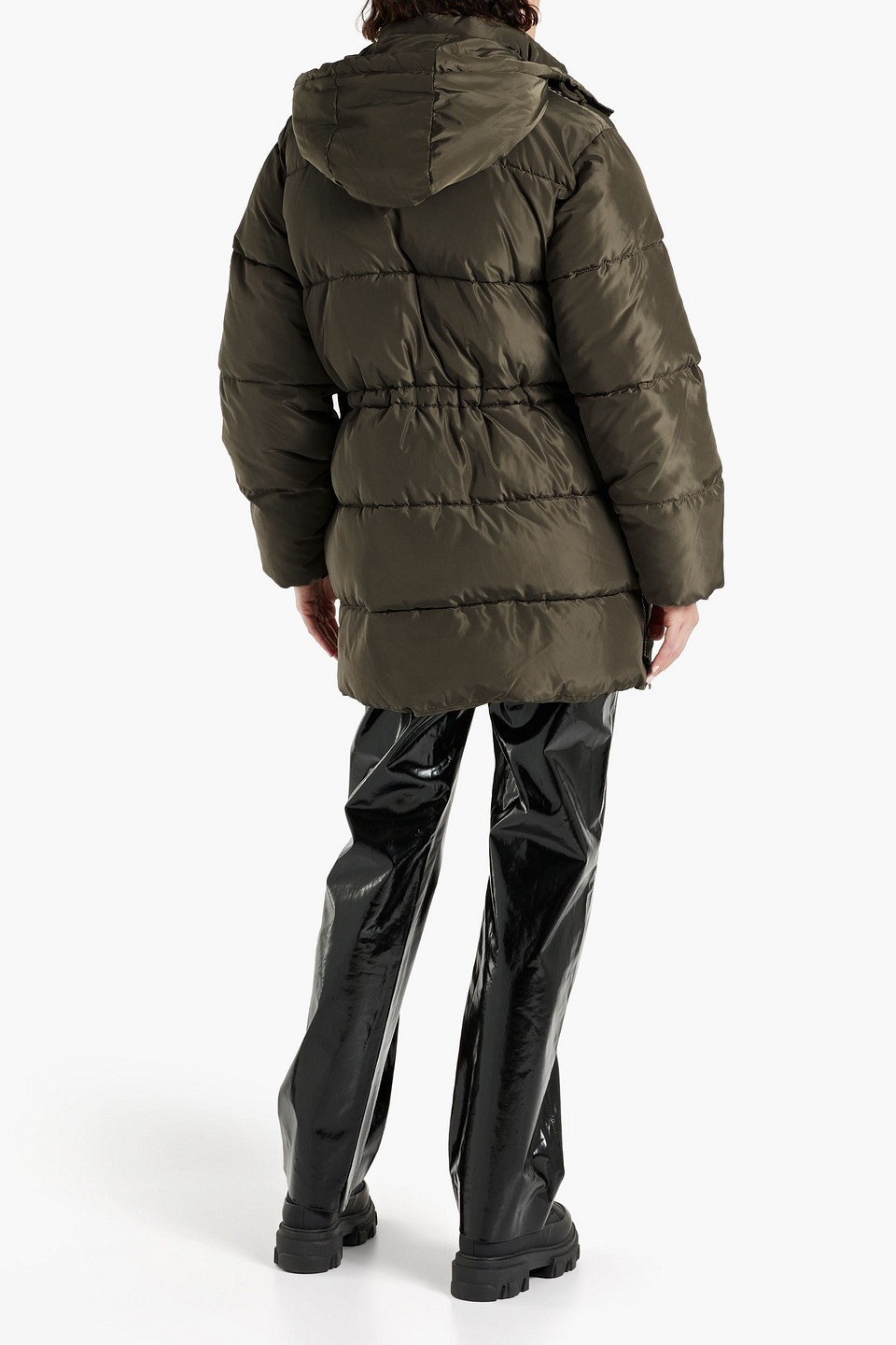 Ganni Oversized Tech Puffer Midi Jacket In Army Green