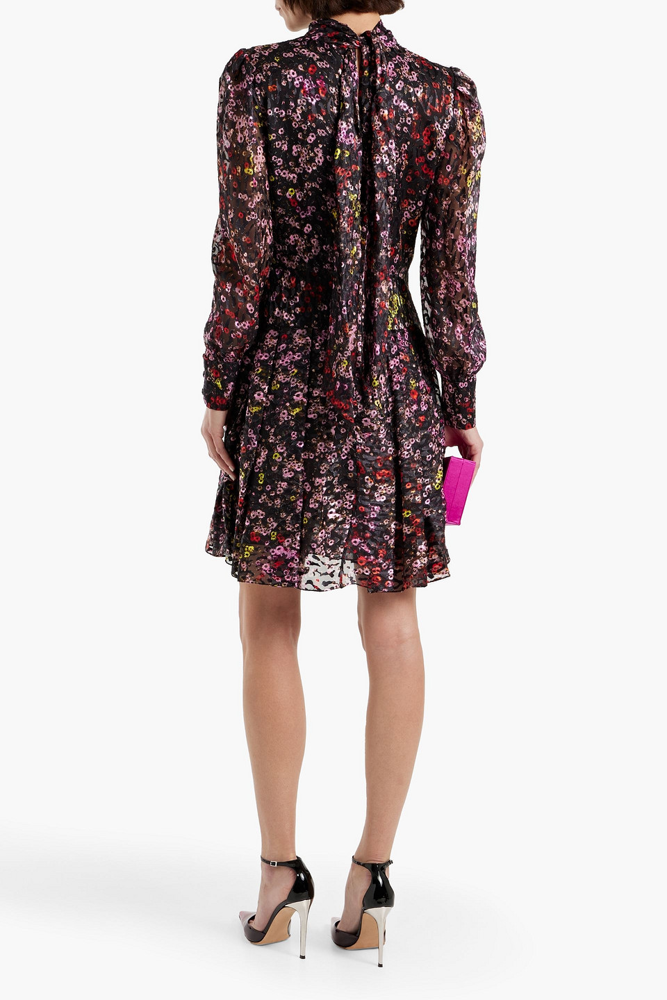 Shop Monique Lhuillier Printed Devoré-chiffon Mini Dress In Pink