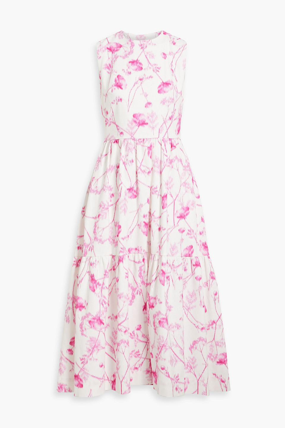 Monique Lhuillier Cutout Floral-print Cotton-blend Tweed Midi Dress In Fuchsia