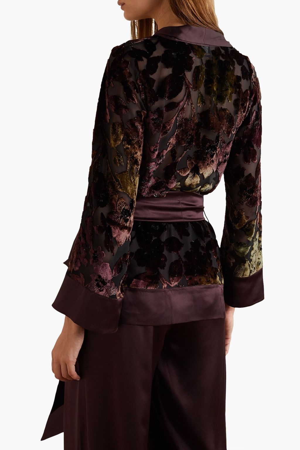CARINE GILSON Satin-trimmed embroidered devoré silk-velvet robe