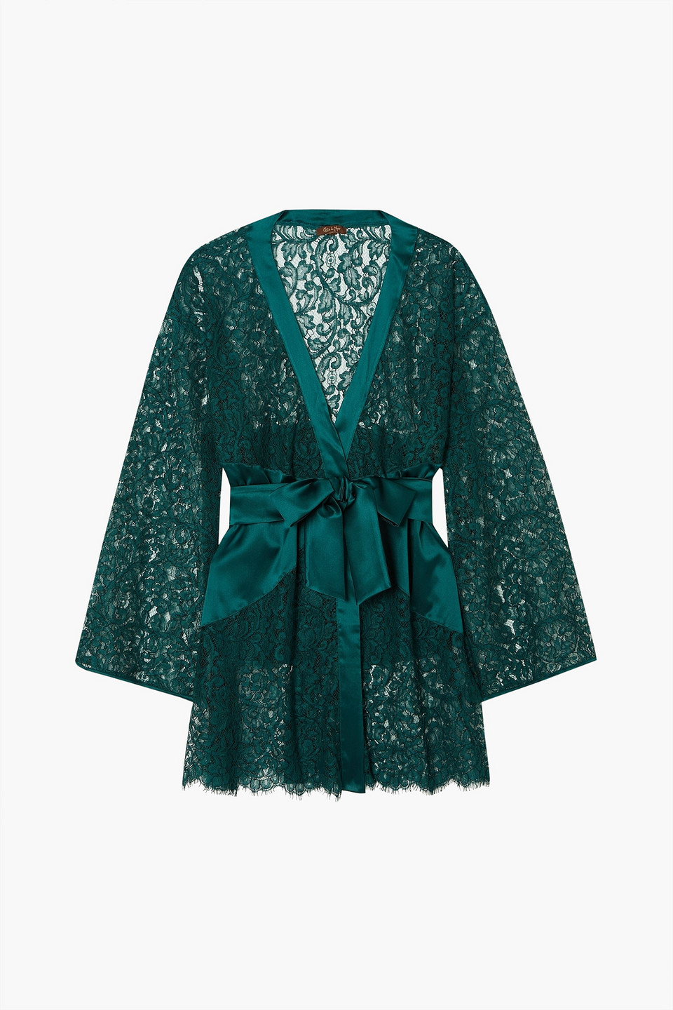 COCO DE MER LONDON Titania belted satin-paneled stretch-lace robe
