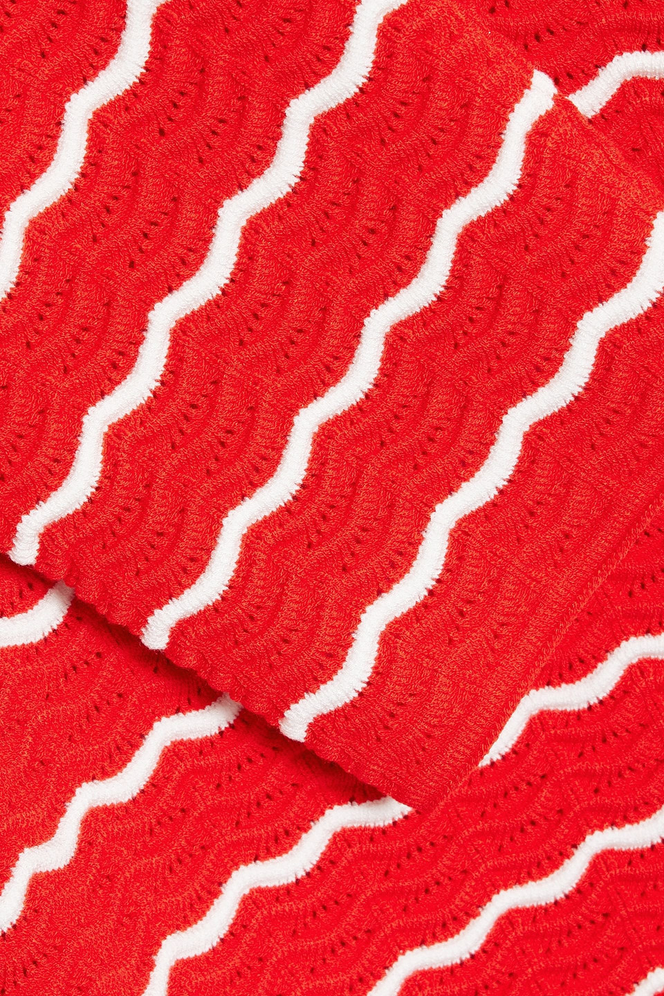 Carolina Herrera Ruffled Striped Pointelle-knit Top In Tomato Red