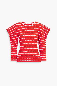 Retro One Shoulder Sleeveless Cutout Pointelle Red Striped Knit Top