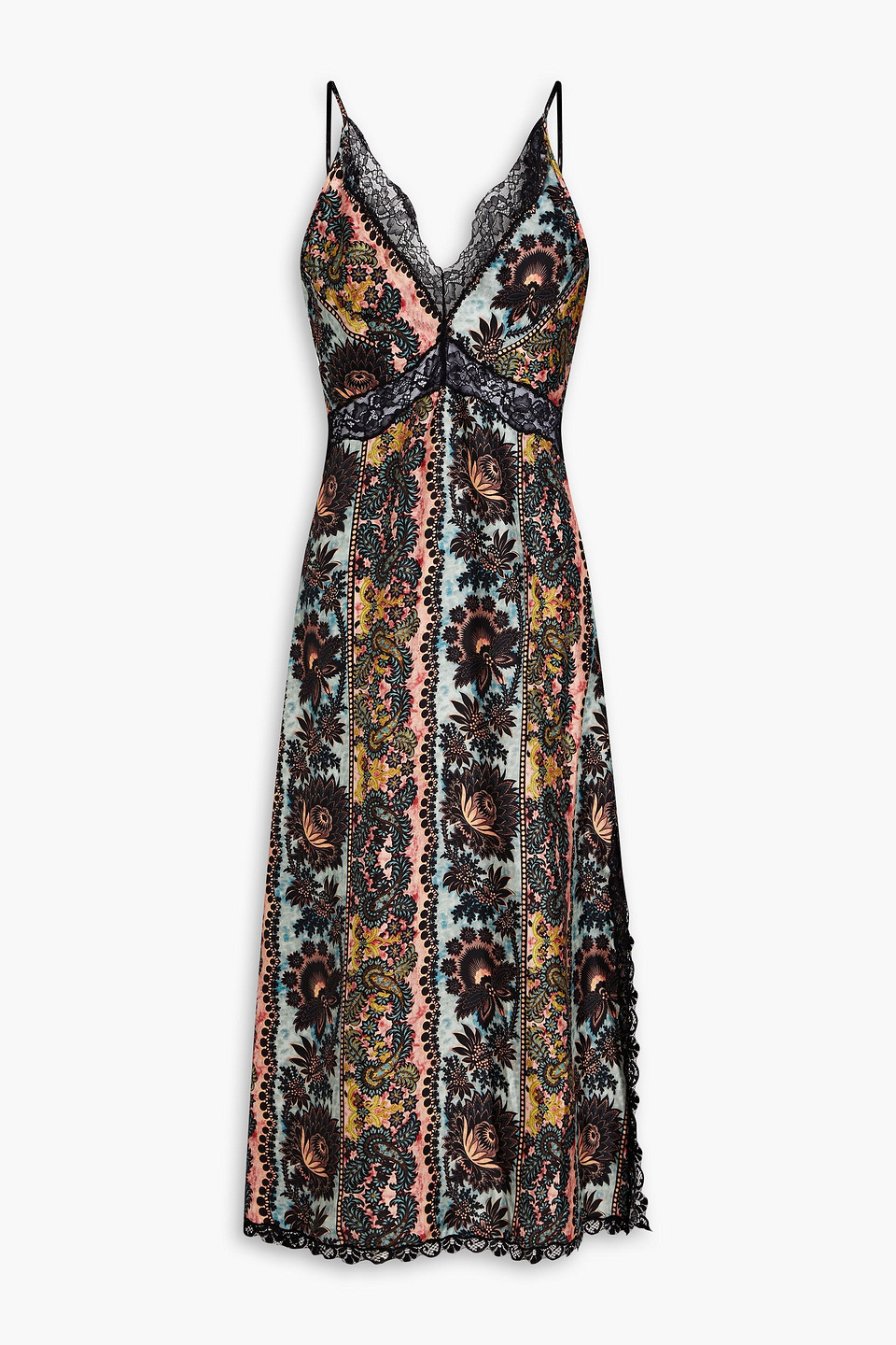 Printed silk-twill midi dress