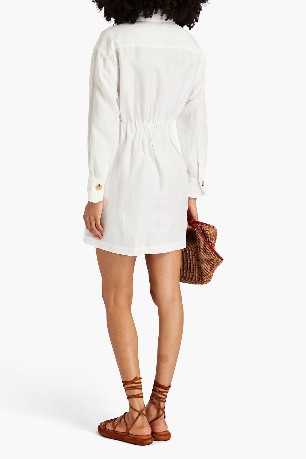 SANDRO Gathered gauze mini shirt dress