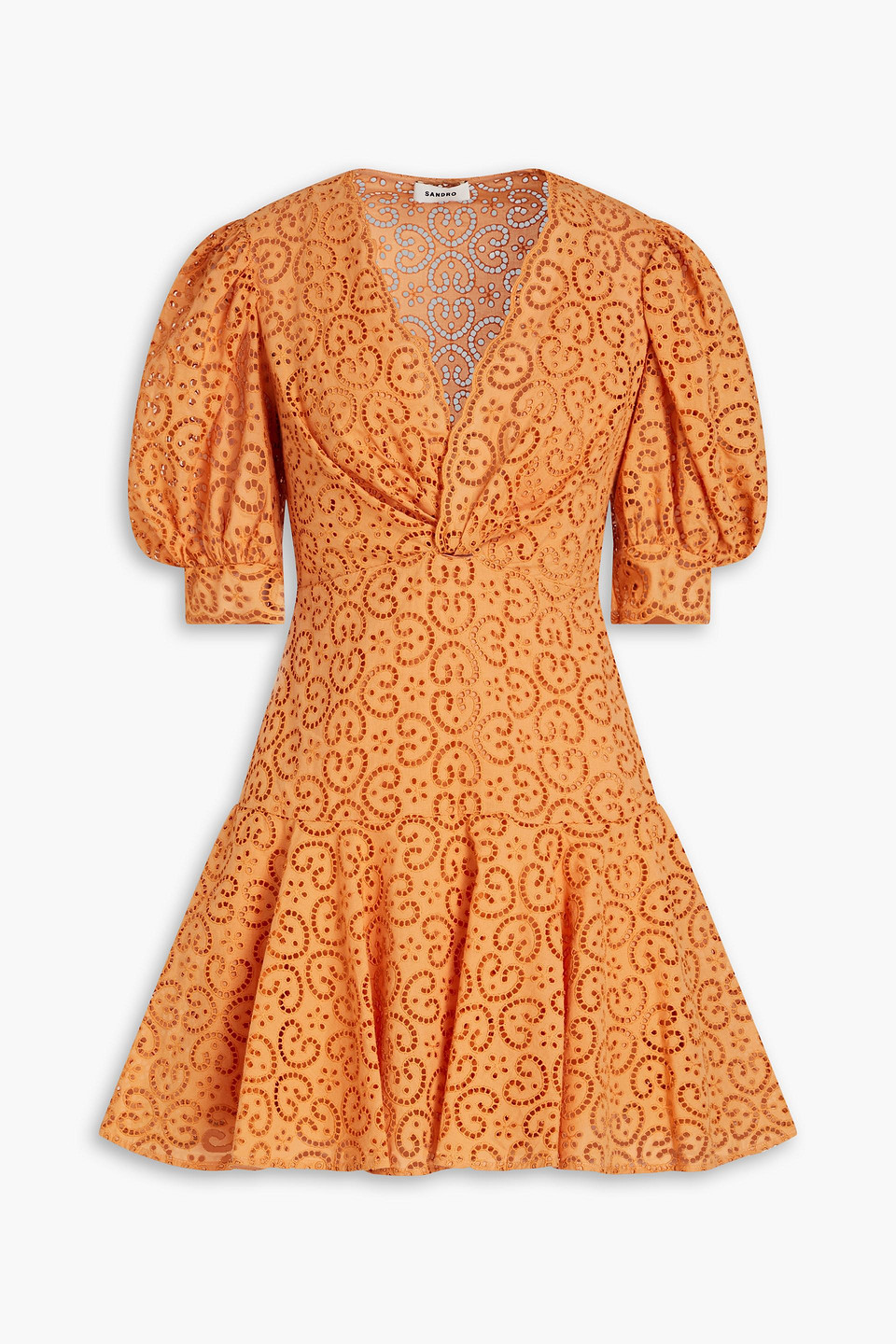 Shop Sandro Kendal Flared Broderie Anglaise Mini Dress In Pastel Orange