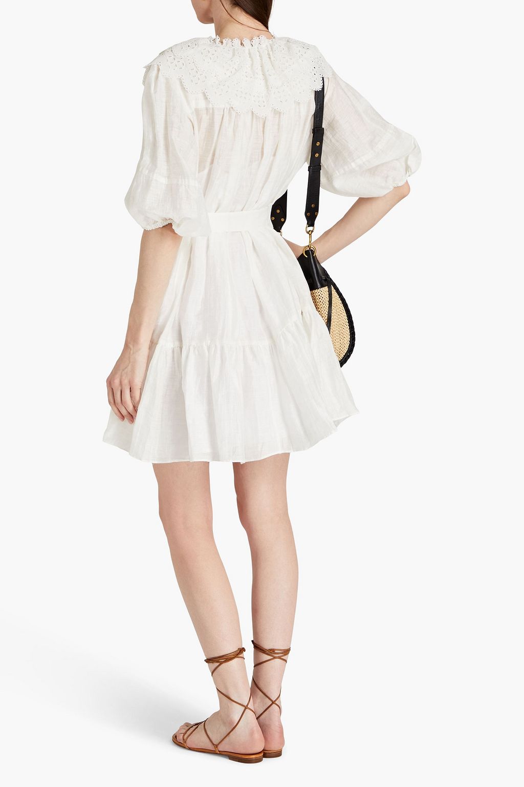 SANDRO Broderie anglaise-trimmed linen-blend mini dress