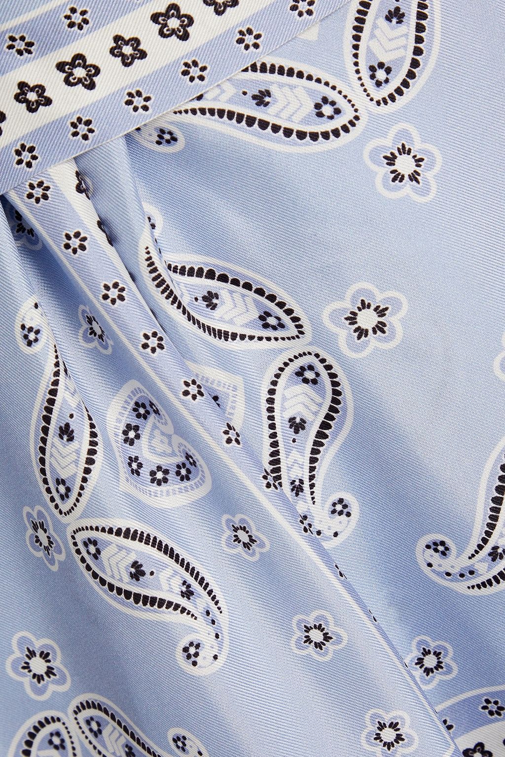 SANDRO Gathered paisley-print silk-twill midi wrap dress