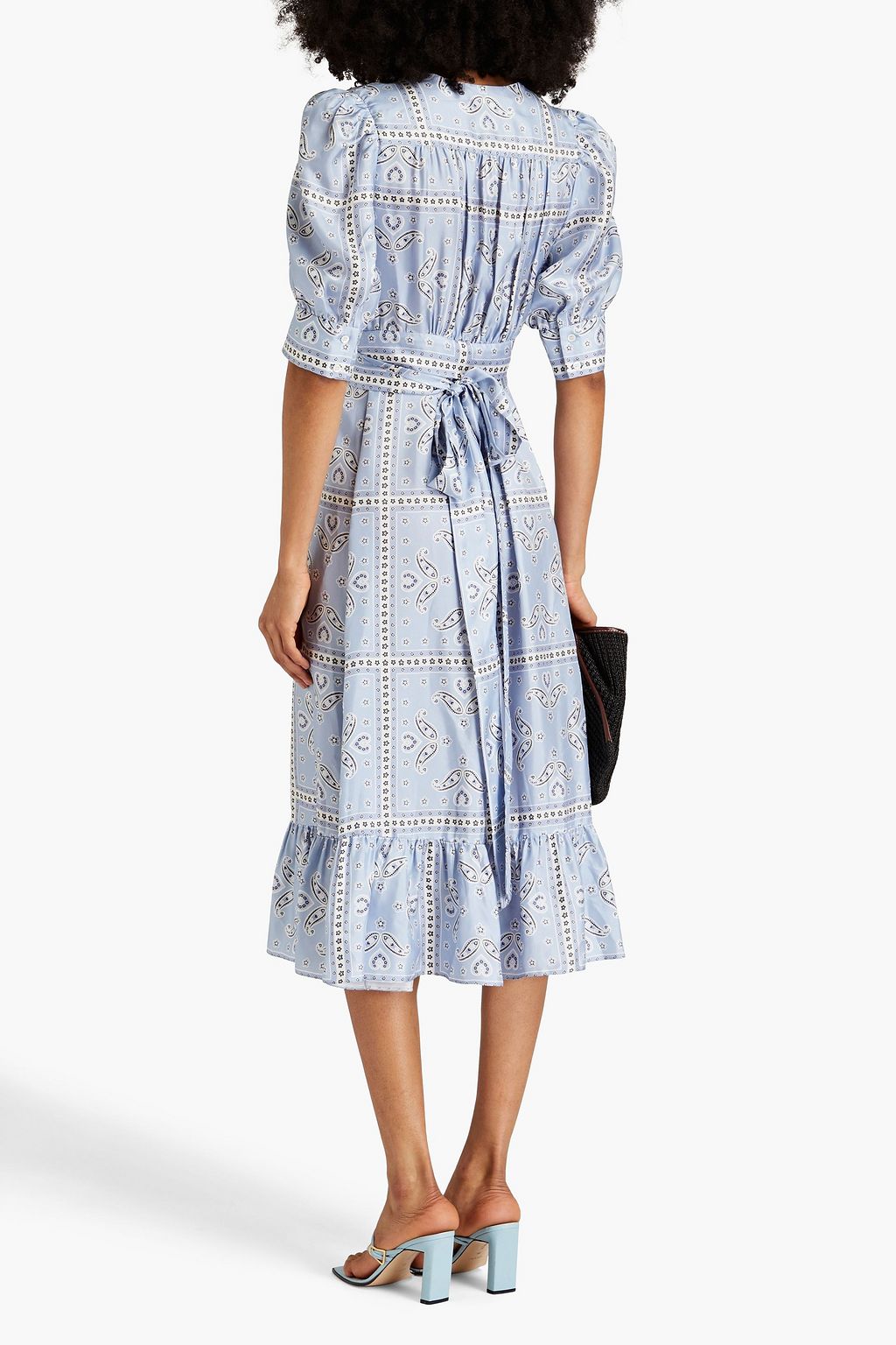 SANDRO Gathered paisley-print silk-twill midi wrap dress