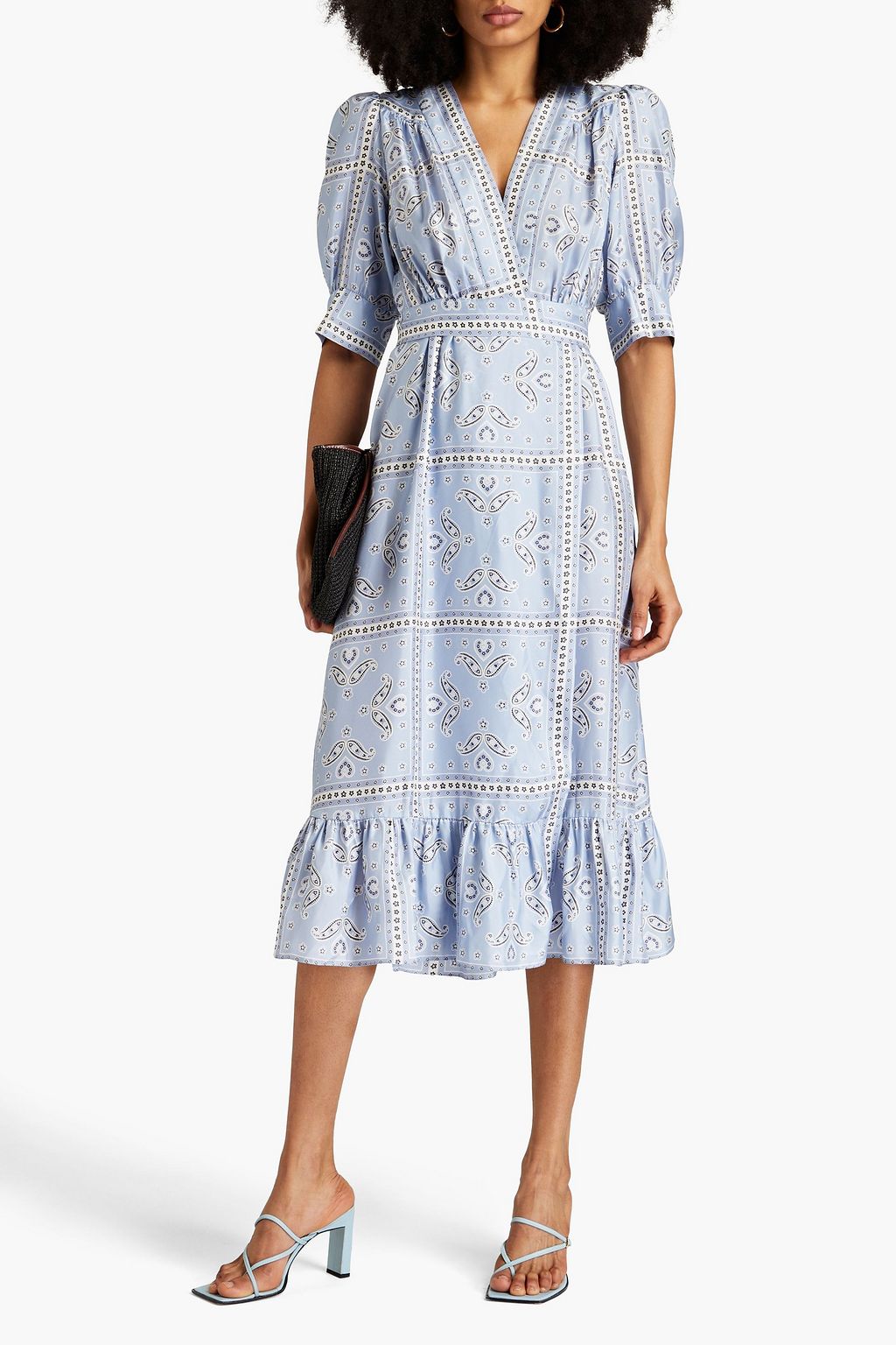 SANDRO Gathered paisley-print silk-twill midi wrap dress