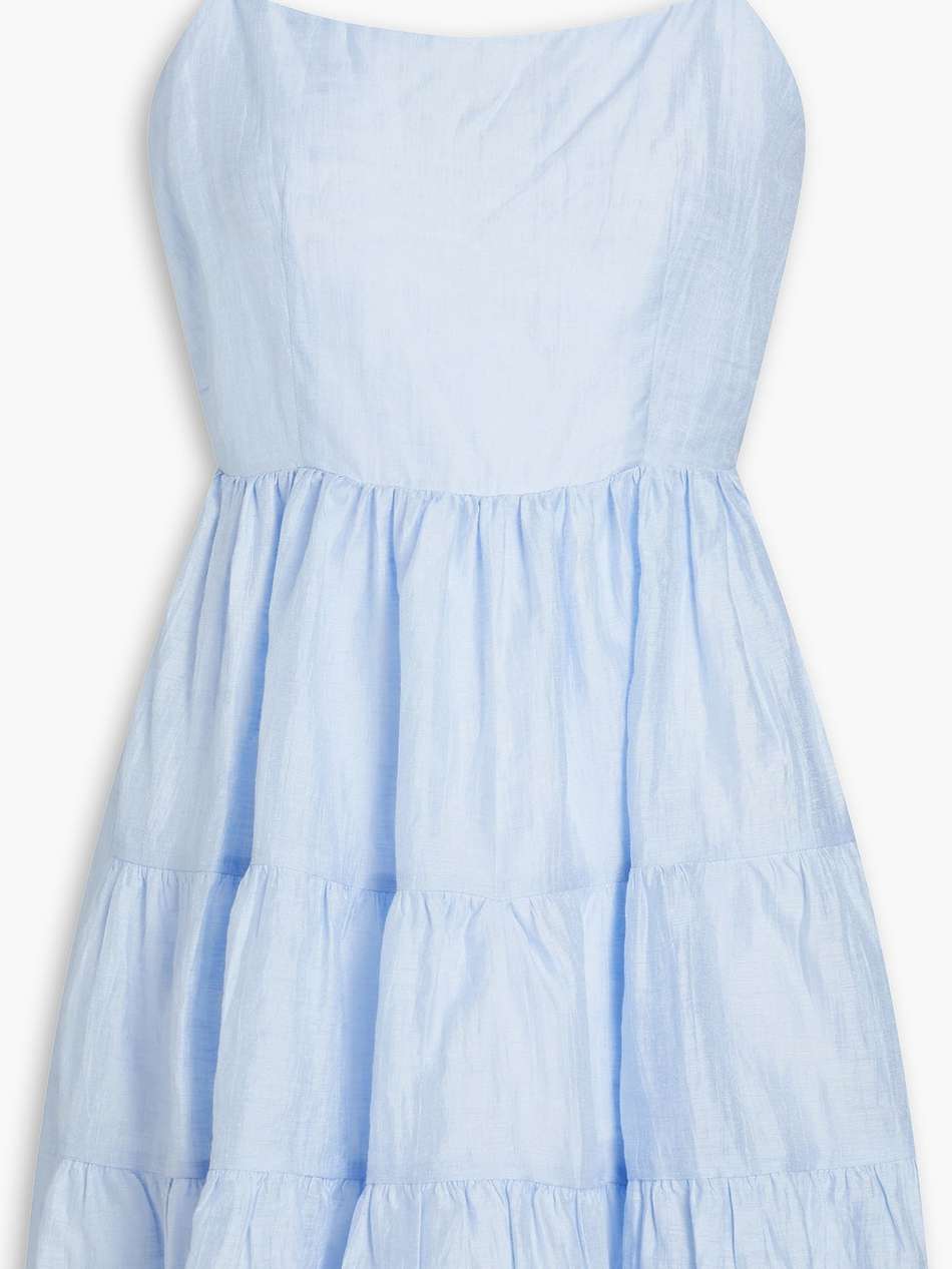 tiered linen-blend mini dress