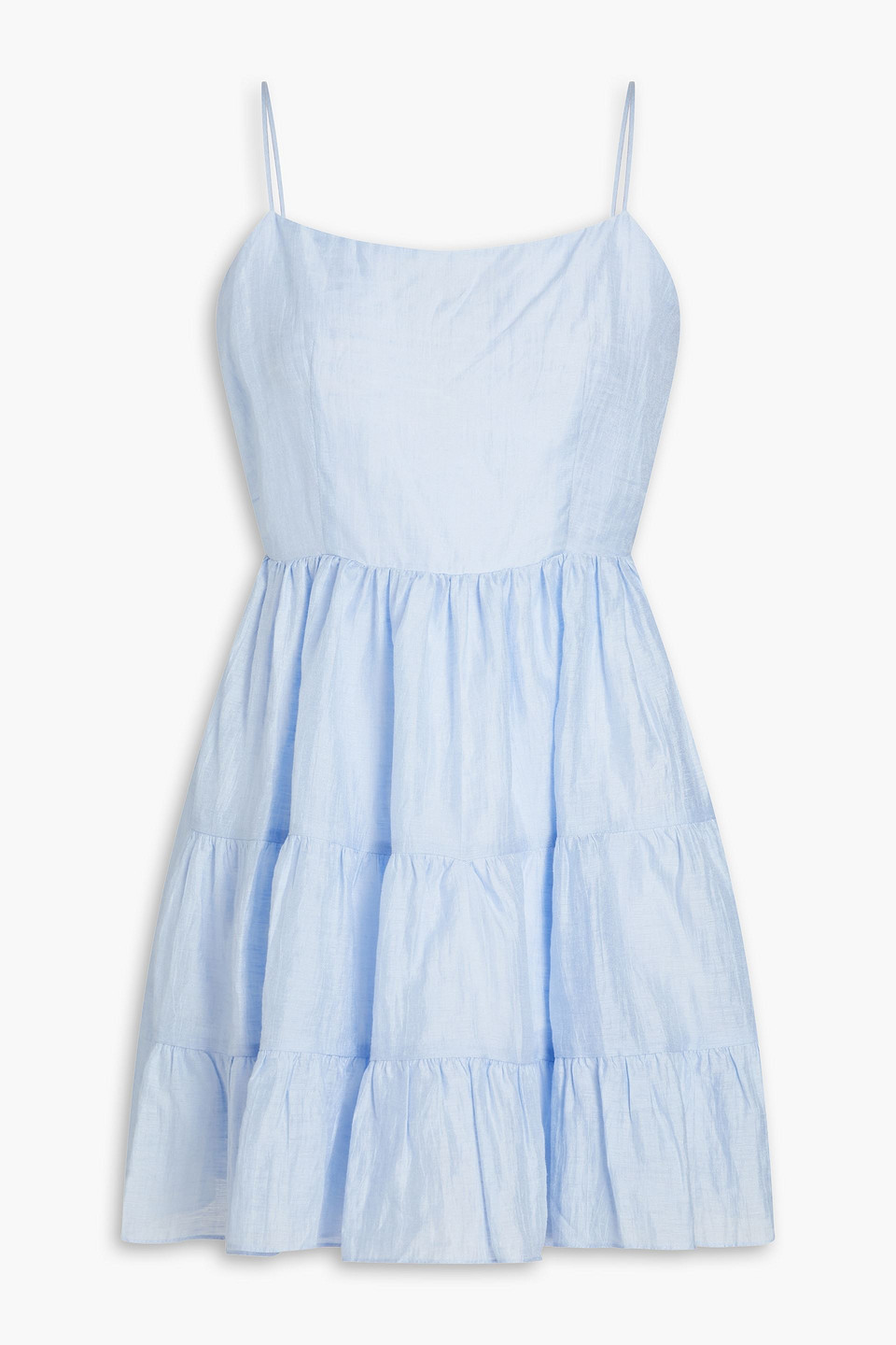 Sandro Kersten Gathered Linen-blend Mini Dress In Sky Blue