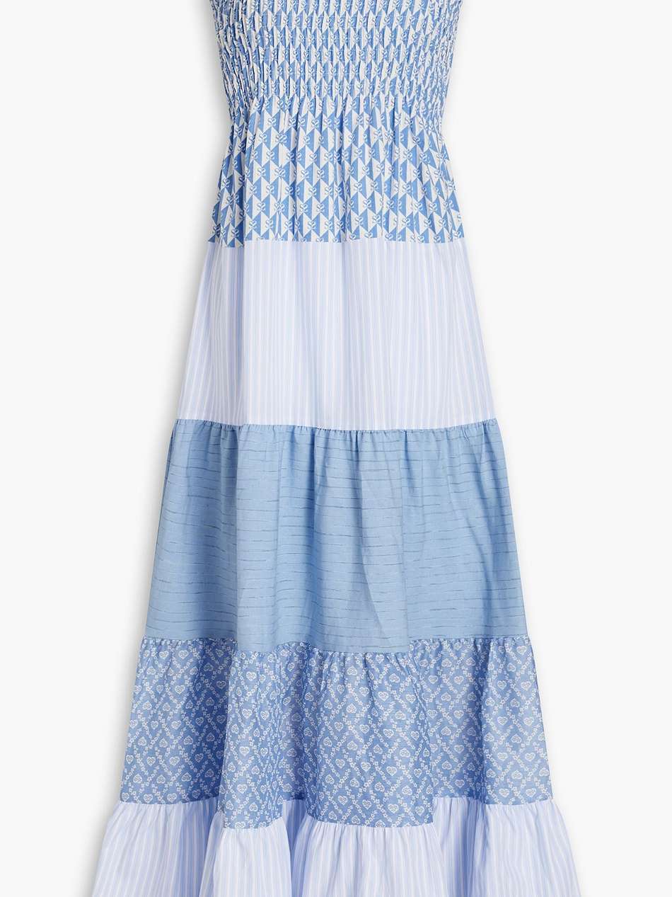 tiered printed jacquard, poplin and organza midi dress