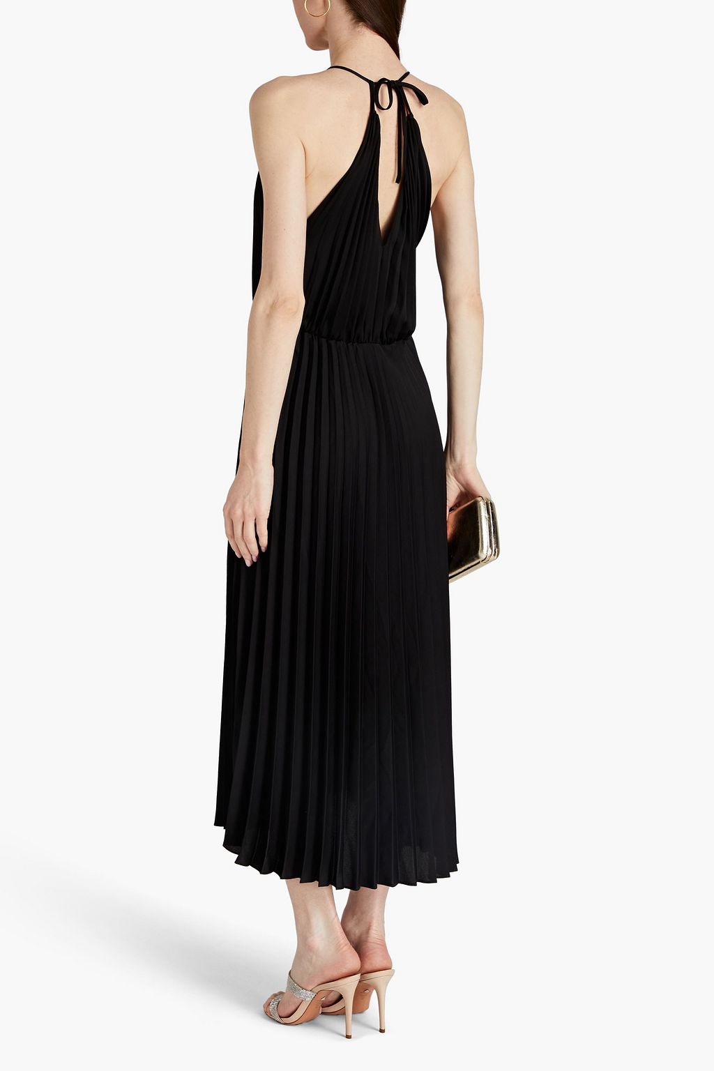 SANDRO Pleated satin midi dress