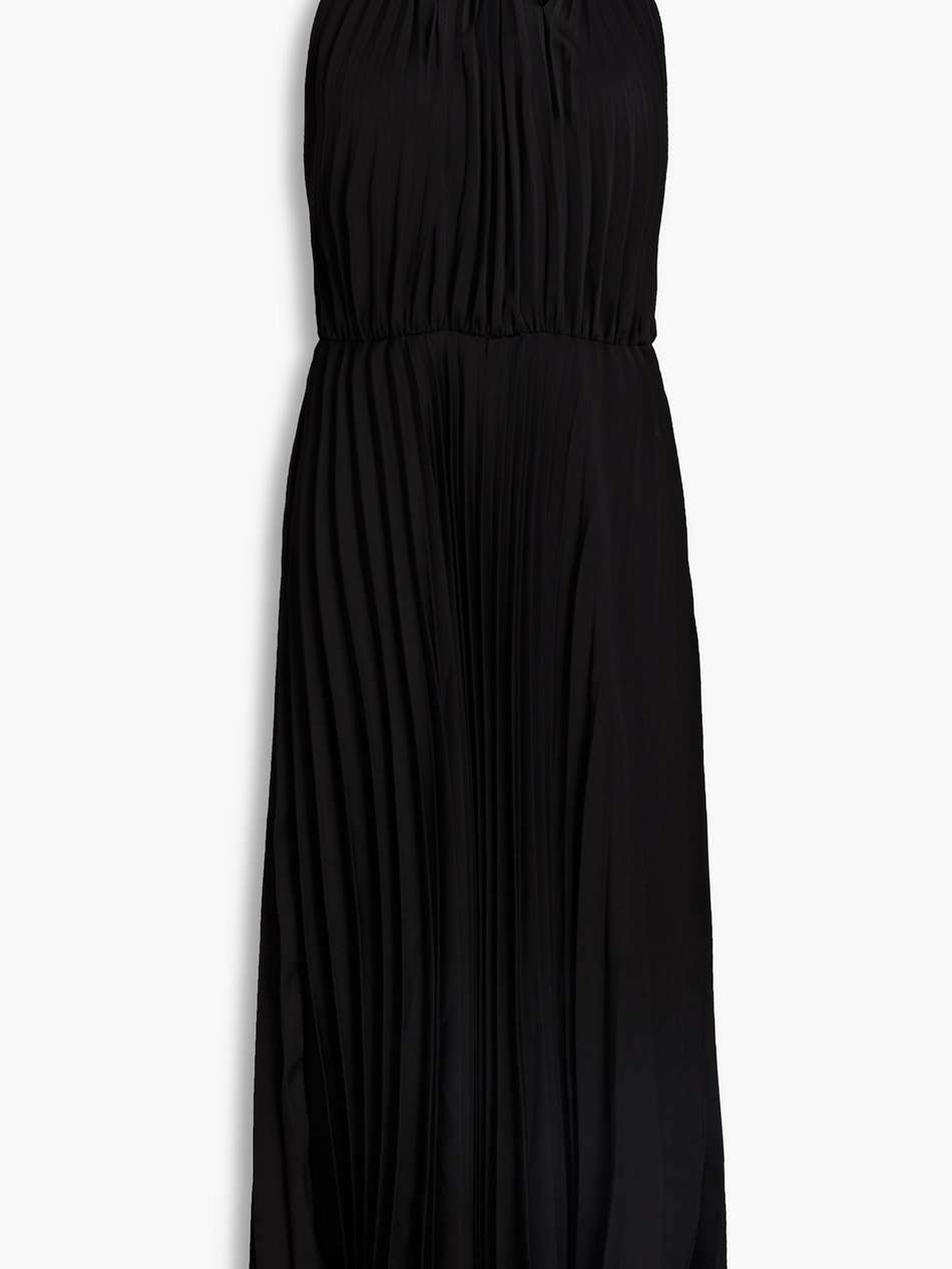 pleated satin midi dress