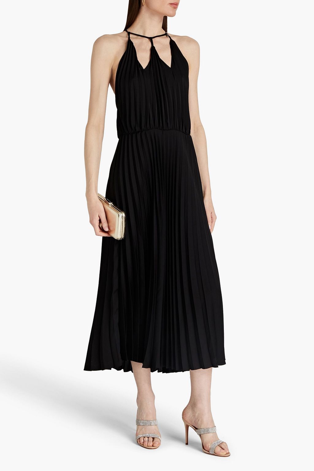SANDRO Pleated satin midi dress