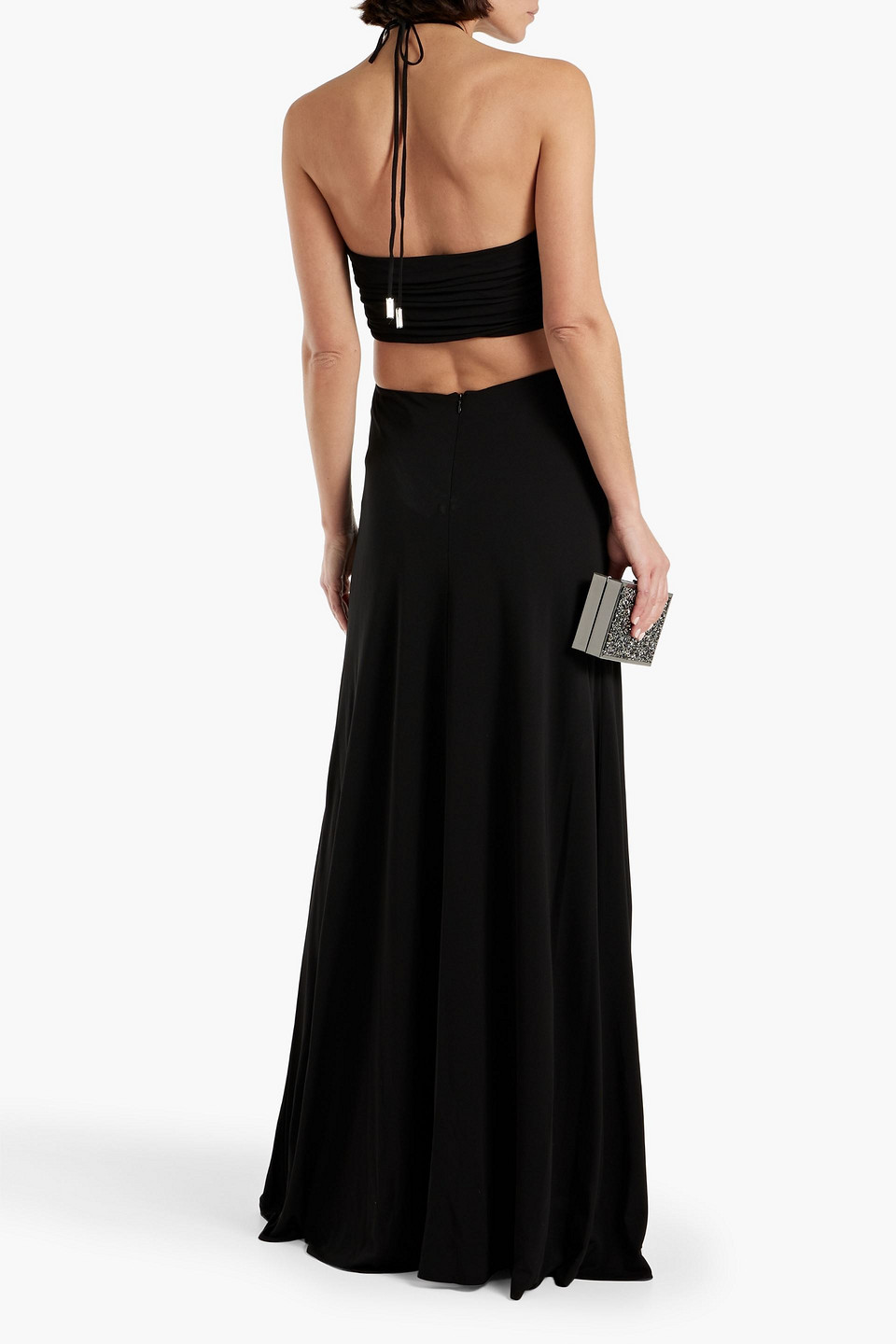 Shop Halston Eva Cutout Jersey Halterneck Gown In Black