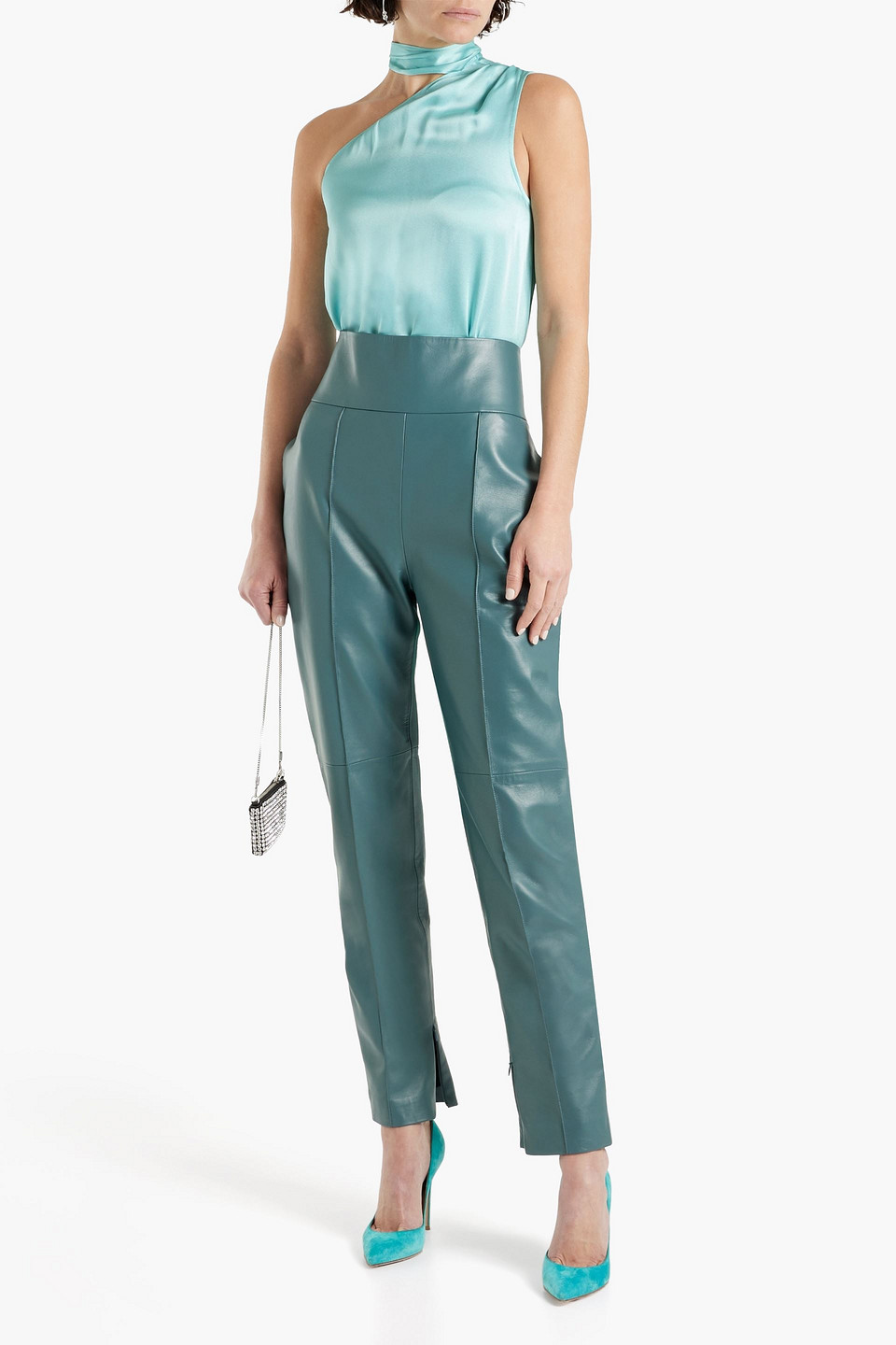 Shop Lapointe One-shoulder Draped Satin Top In Mint