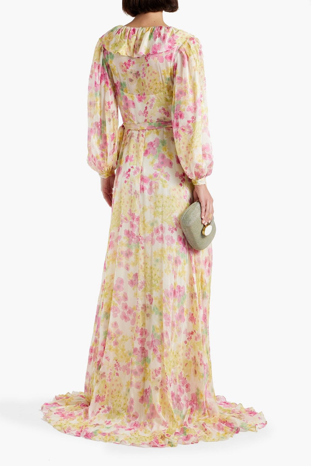 MONIQUE LHUILLIER Ruffled floral-print silk-blend chiffon gown