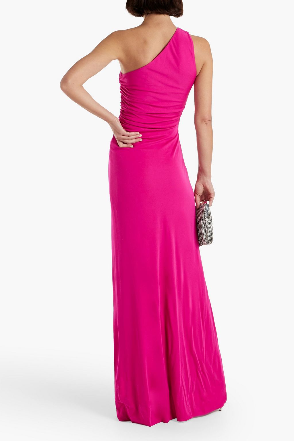 HALSTON Mailia one-shoulder ruched jersey gown