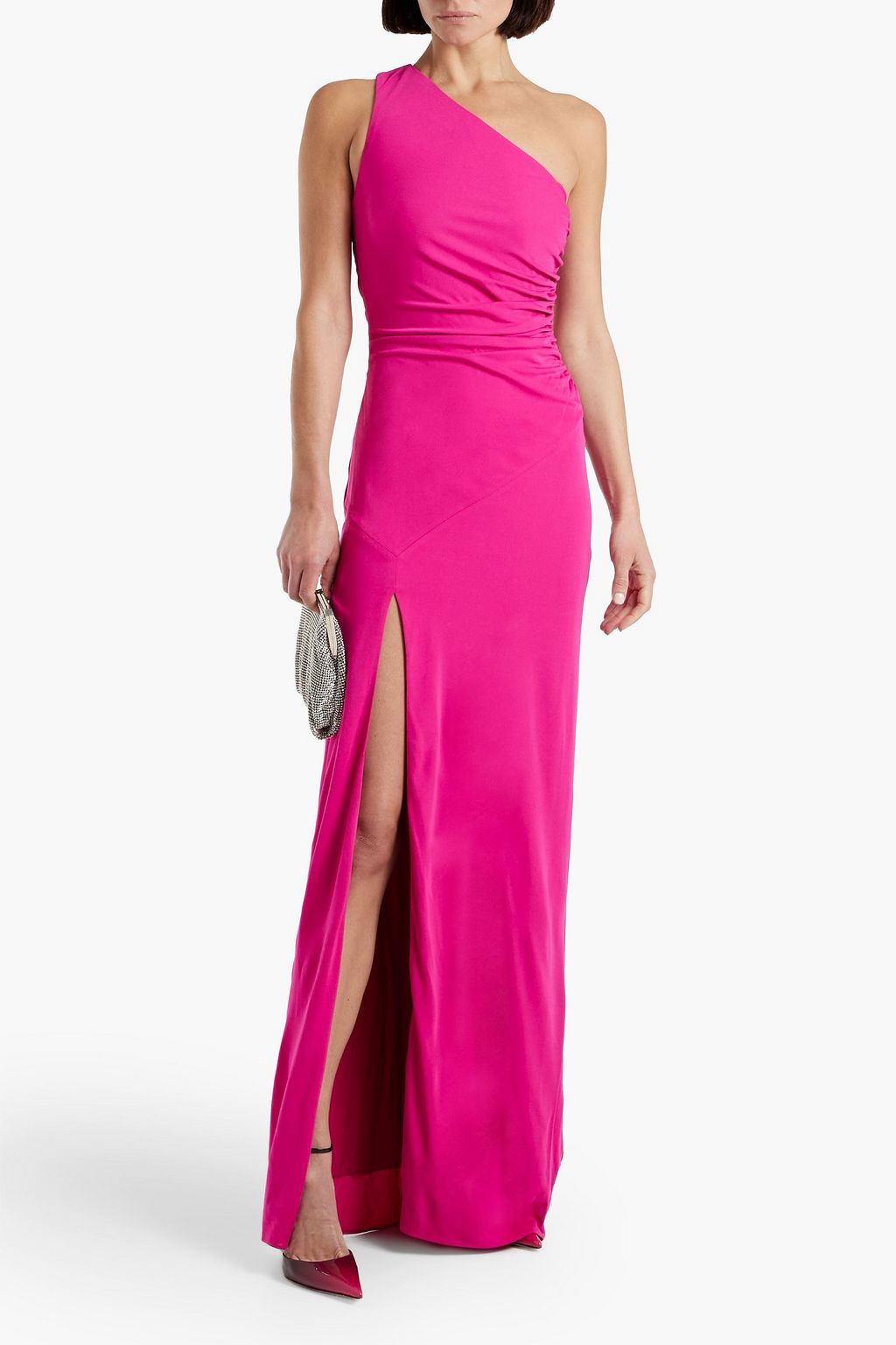 HALSTON Mailia one-shoulder ruched jersey gown