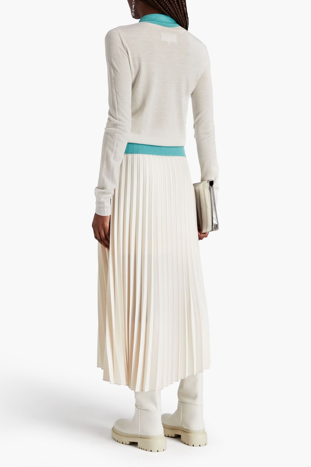 MAISON MARGIELA Pullover aus einer Woll-Baumwollmischung mit Polokragen und Chiffonbesatz