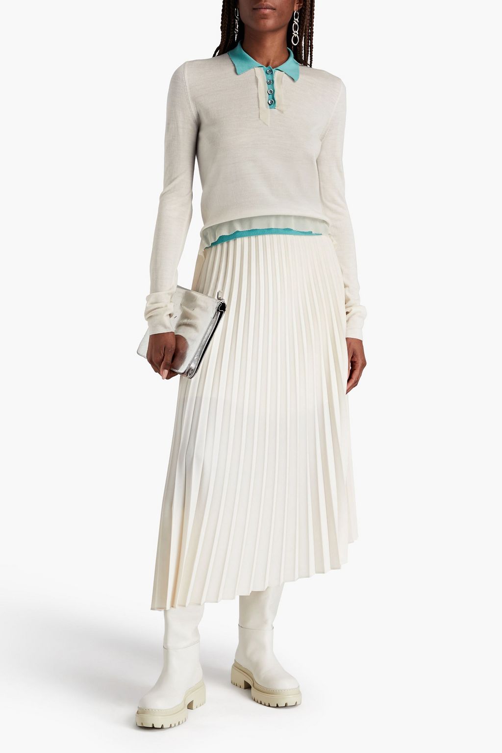 MAISON MARGIELA Pullover aus einer Woll-Baumwollmischung mit Polokragen und Chiffonbesatz
