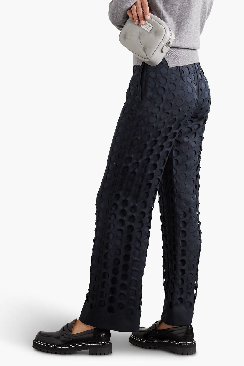 MAISON MARGIELA Hose mit geradem Bein aus Twill aus einer Wollmischung in Distressed-Optik mit Cut-outs