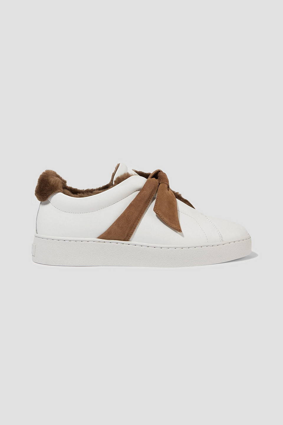 ALEXANDRE BIRMAN CLARITA BOW-EMBELLISHED FAUX SHEARLING-LINED LEATHER SLIP-ON SNEAKERS,3074457345635101146