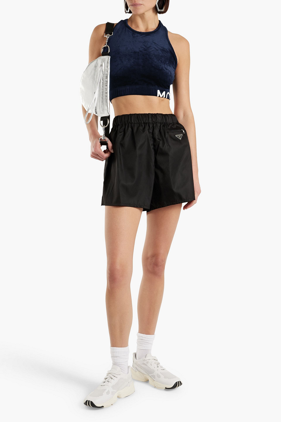  Monse - Cropped Oberteil Aus Velours Mit Print - Blau - Xl 
