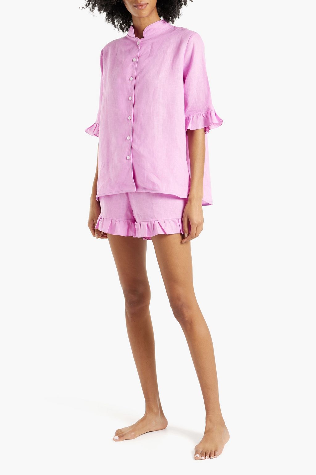SLEEPER Ruffled linen pajama set Sale up to 70 off THE