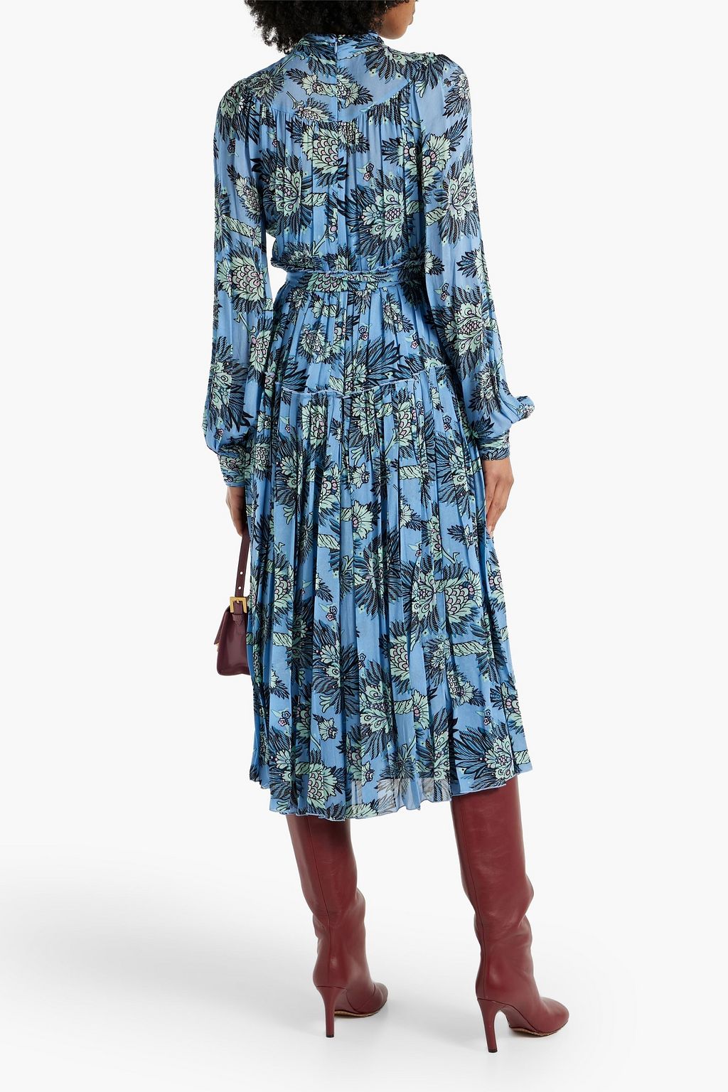 DIANE VON FURSTENBERG 프린트 시폰 플리츠 미디 셔츠 드레스
