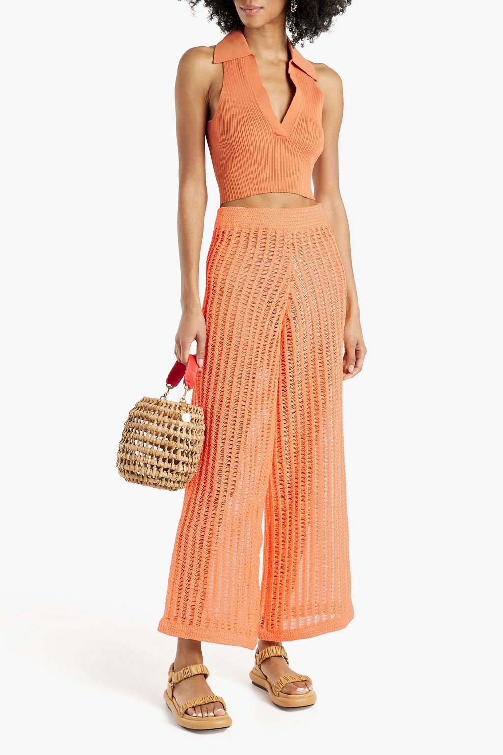 SOLID & STRIPED بنطلون «ليلى» من نسيج محبوك بغرز واسعة بقصة أرجل واسعة