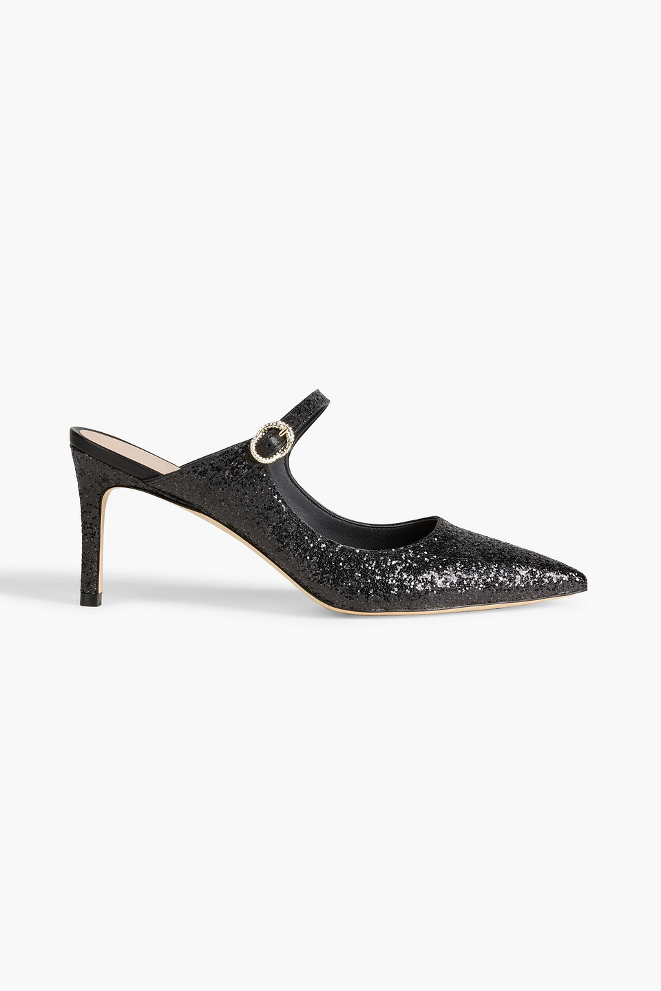 Stuart Weitzman Dazzle 75 Glittered Woven Mules In Black