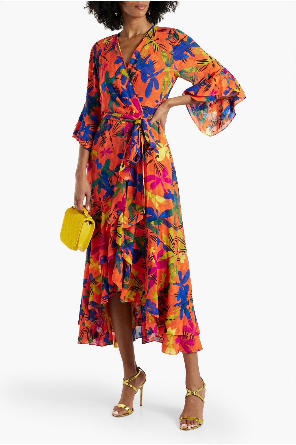 DIANE VON FURSTENBERG Jean ruffled printed jacquard midi wrap dress