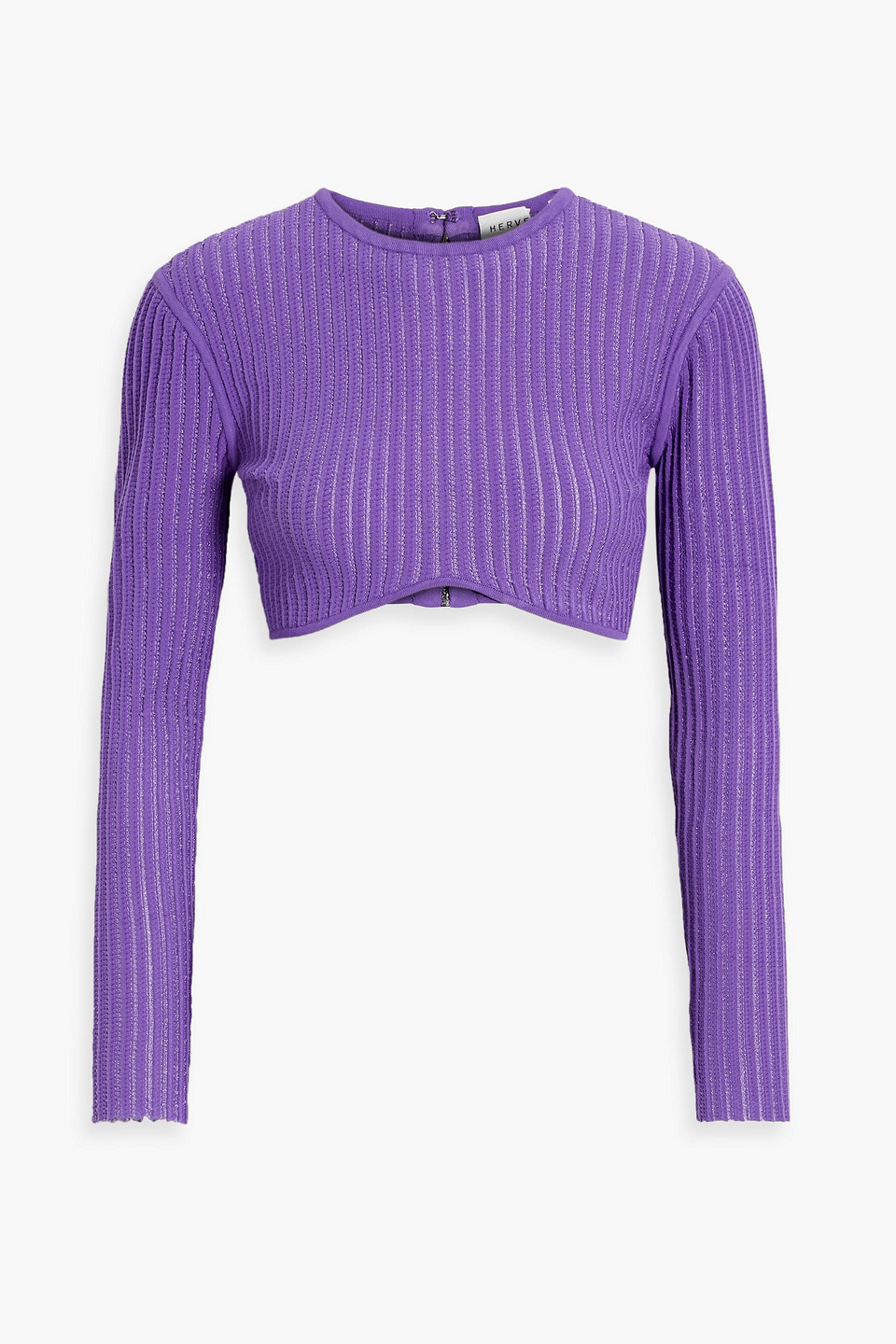 Shop Herve Leger Cropped Ribbed-knit Top In Purple