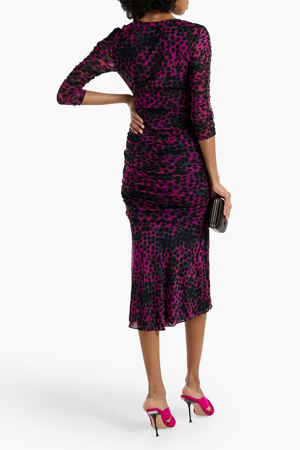 DIANE VON FURSTENBERG Mira ruched printed stretch-mesh midi dress