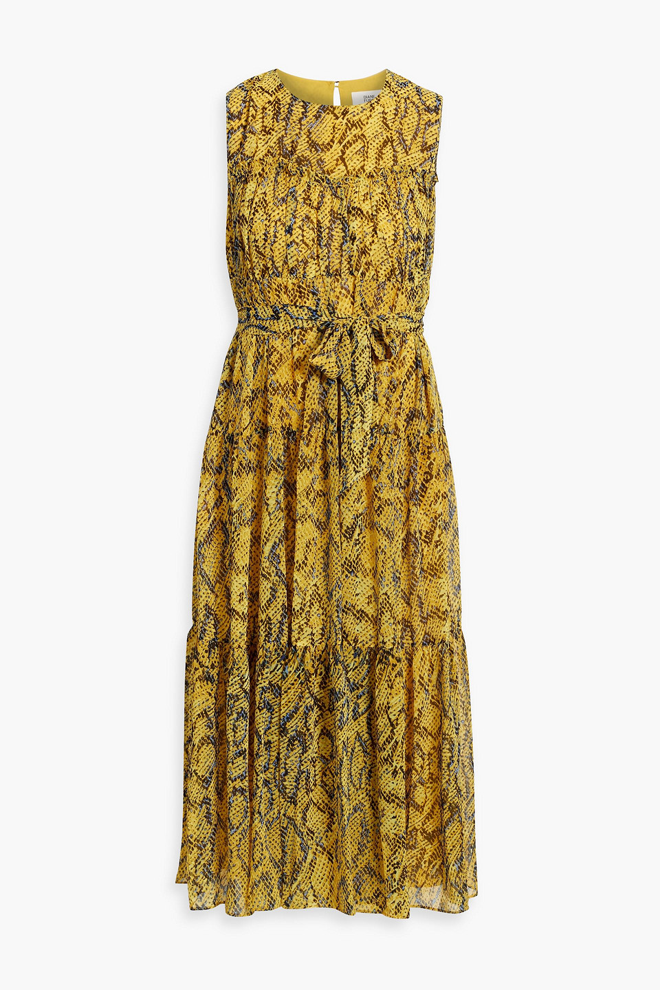 Diane Von Furstenberg Robert Tiered Printed Chiffon Midi Dress In Yellow