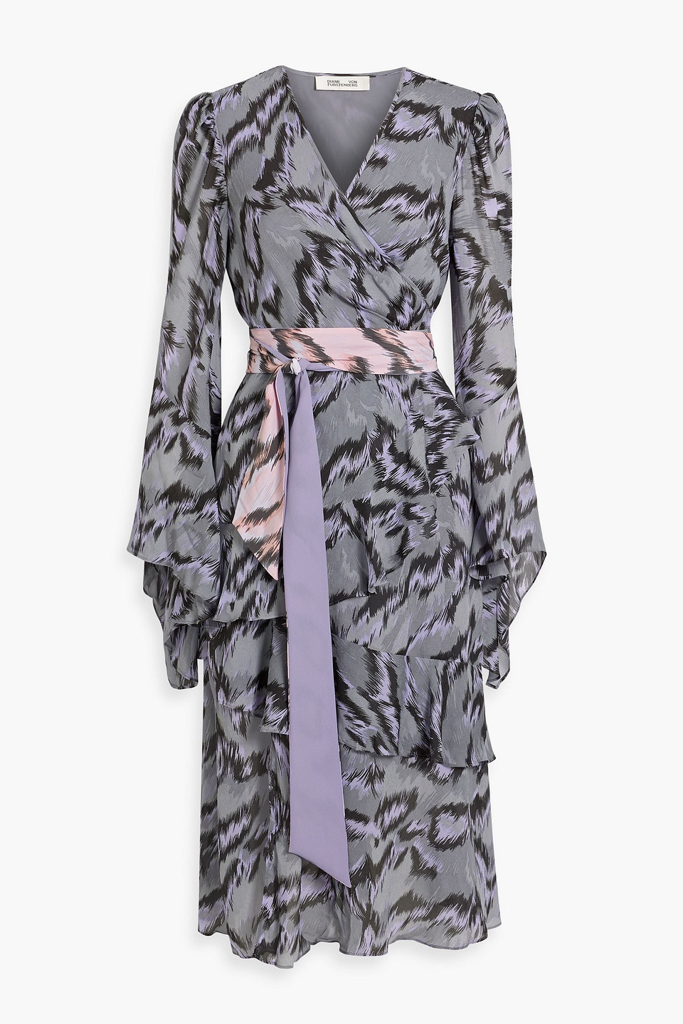 Diane Von Furstenberg Desma Wrap-effect Printed Chiffon Midi Dress In Gray
