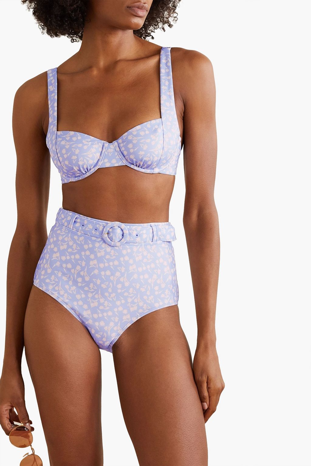 PEONY SWIMWEAR Belted floral-print high-rise bikini briefs