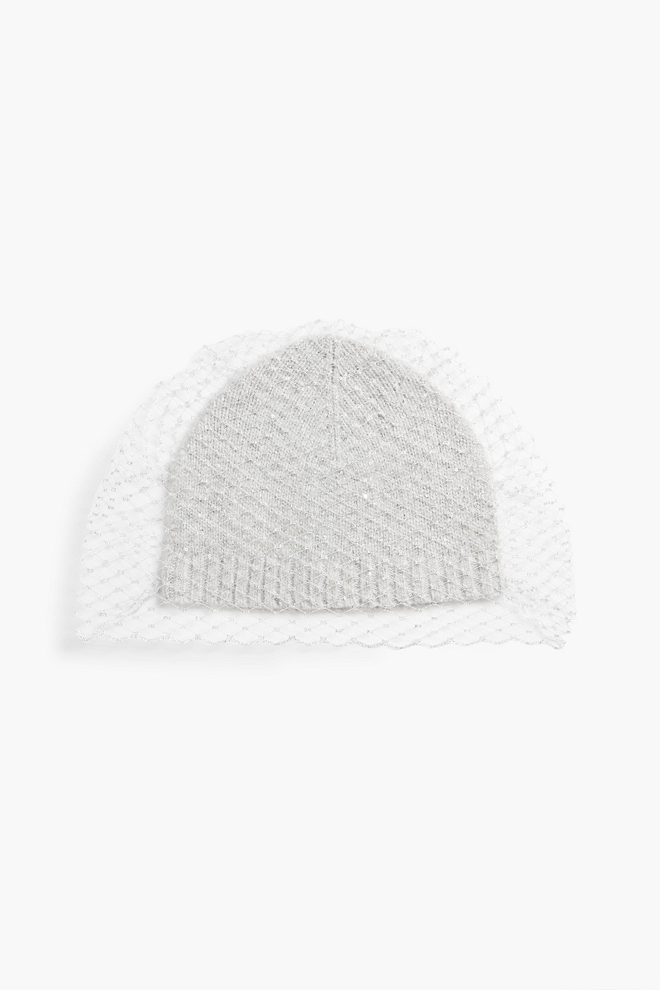 Eugenia Kim Lucinda Crystal-embellished Mesh-trimmed Knitted Beanie In Light Gray