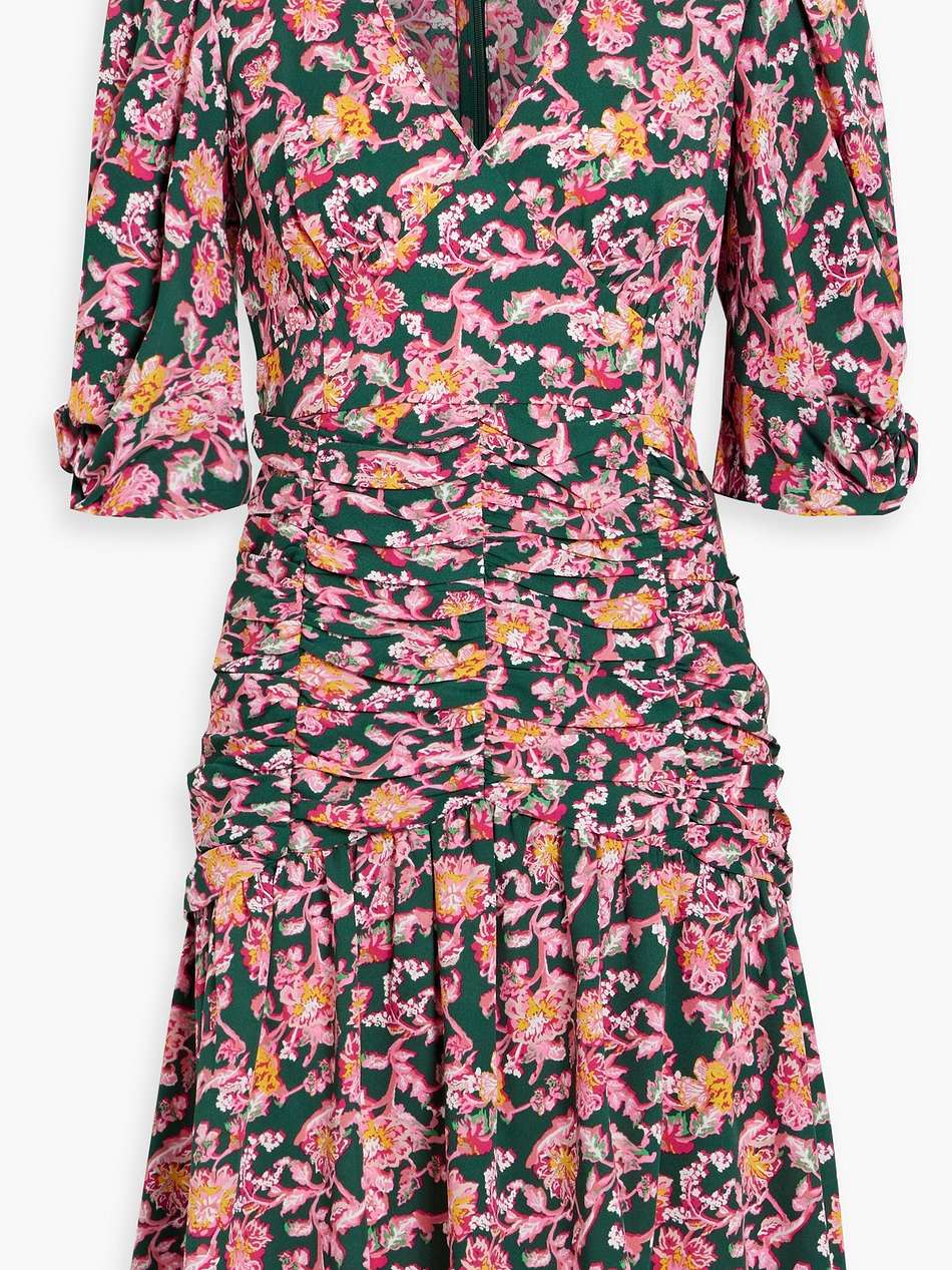 nancy ruched floral-print crepe mini dress